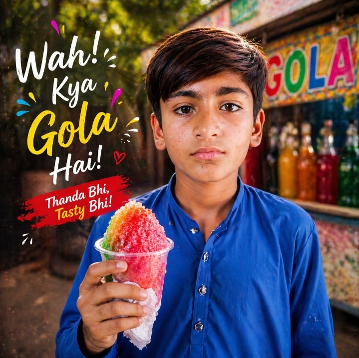 Abdullah Rahman smiling with a Lazeez Gola, his favourite summer refreshment
